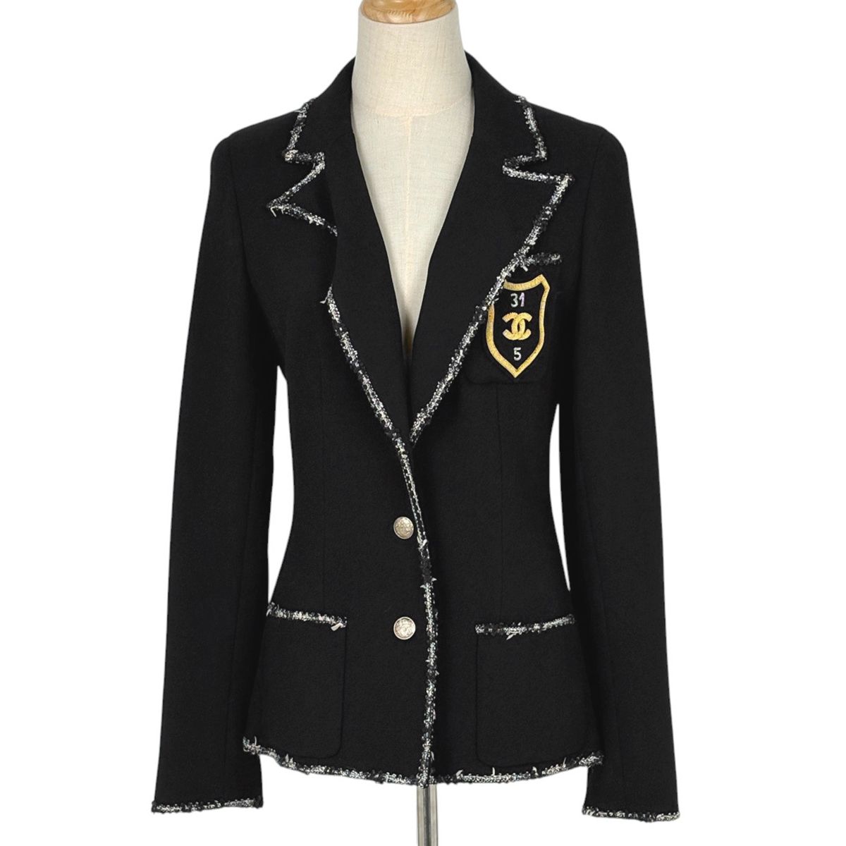 シャネル CHANEL ココマーク テーラードジャケット エンブレム 05C アウター ウール ブラック レディース 【中古】