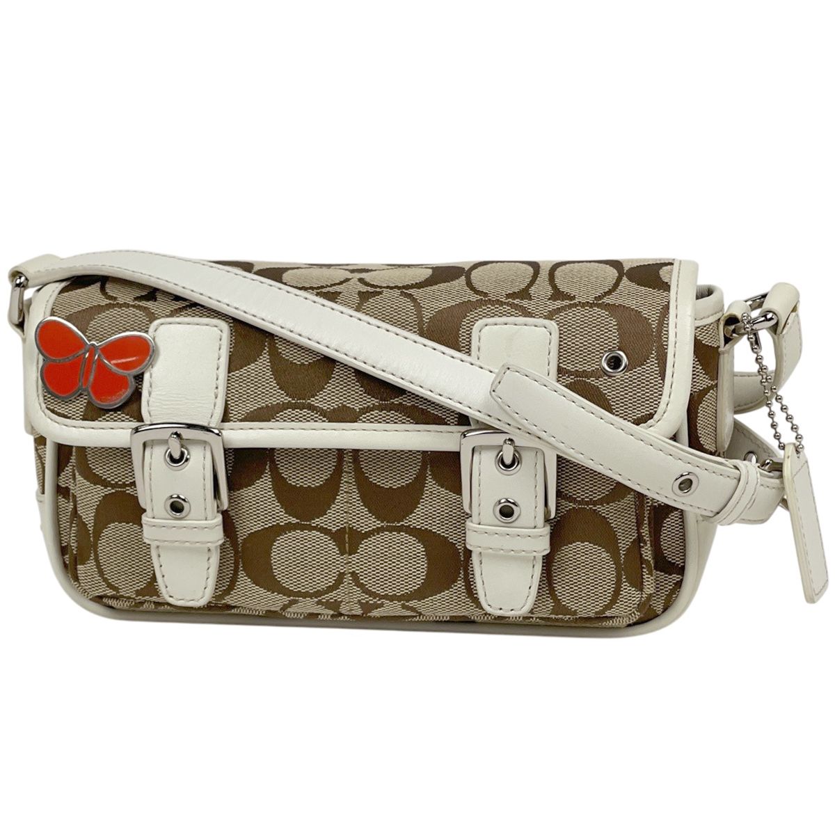 コーチ COACH シグネチャー ショルダーバッグ キャンバス ブラウン ホワイト 6686 レディース 【中古】