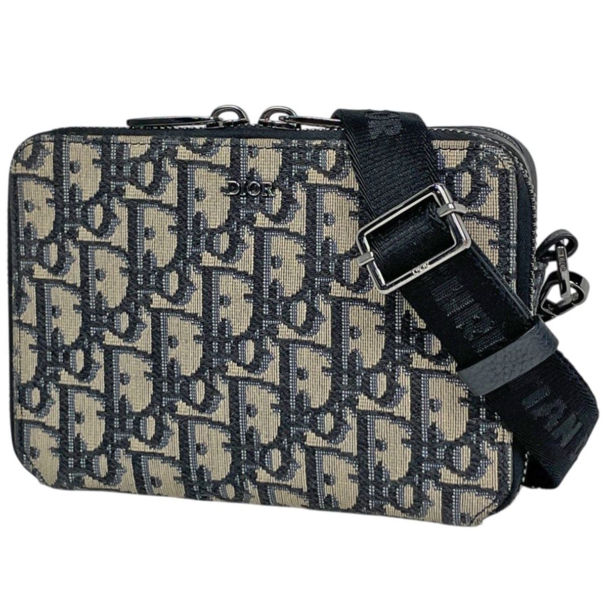 クリスチャンディオール Christian Dior ディオール オブリーク ショルダーバッグ トロッター キャンバス ベージュ ブラック レディース 【中古】