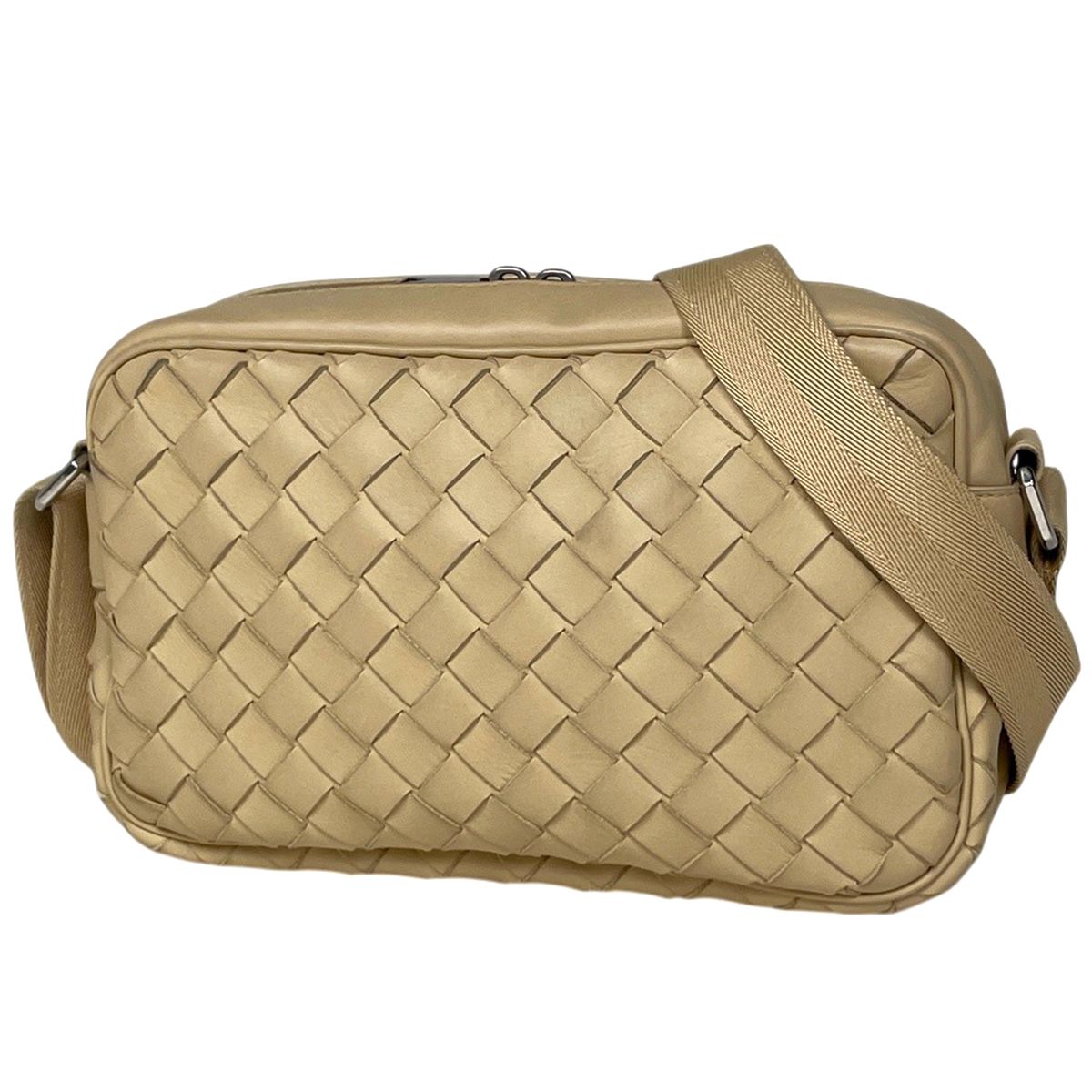 ボッテガヴェネタ BOTTEGAVENETA イントレチャート ショルダーバッグ レザー ベージュ レディース 【中古】