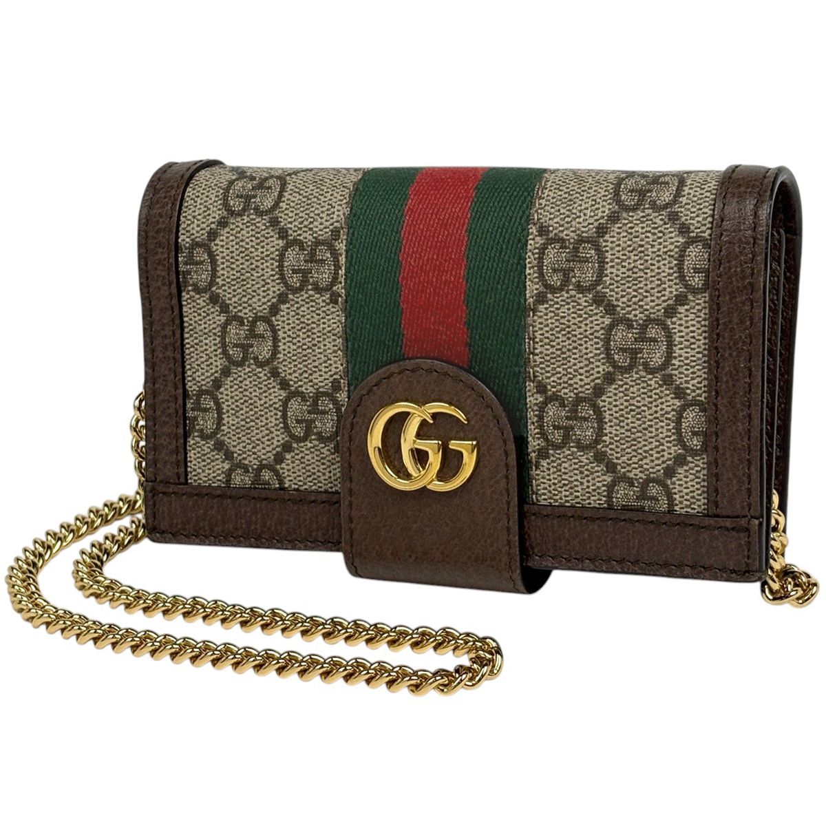 グッチ GUCCI オフィディア GG チェーン スマホケース iPhone7/8 携帯電話ケース コーティングキャンバス レザー ブラウン 523163 レディース 【中古】