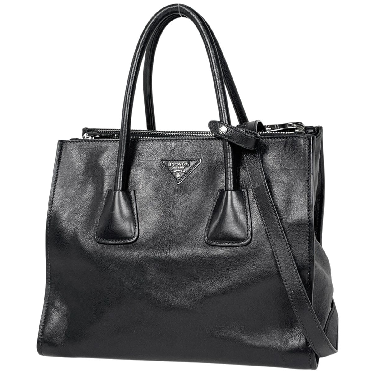 プラダ PRADA ロゴプレート トートバッグ 2WAY レザー ネロ(ブラック) BN2619 レディース 【中古】