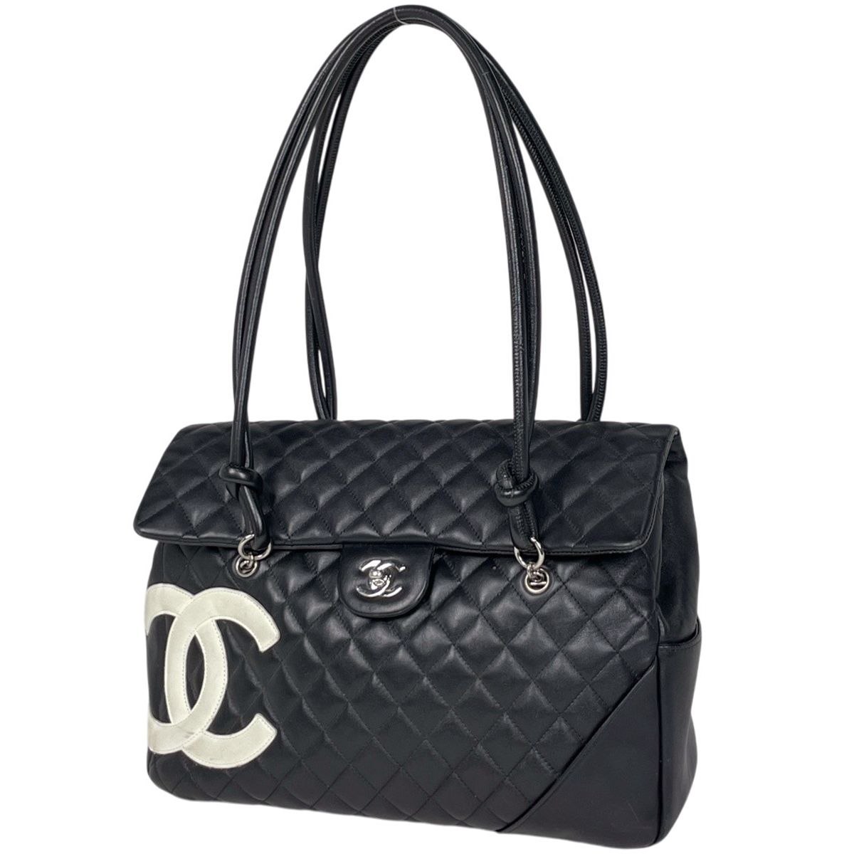 シャネル CHANEL カンボンライン ショルダーバッグ ココマーク レザー ブラック レディース 【中古】