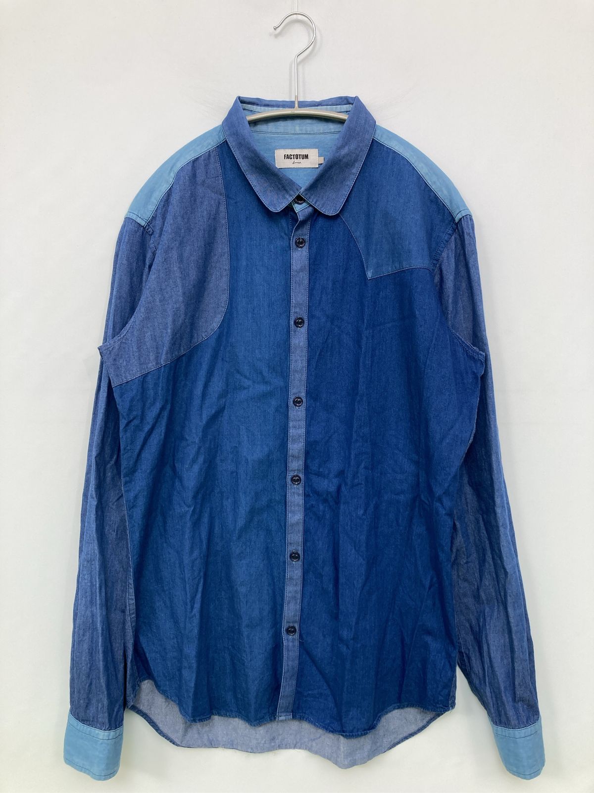 FACTOTUM ファクトタム シャツ/ブラウス 46 ブルー デニム コットン 無地 ミドル丈 長袖 レギュラーカラー メンズ