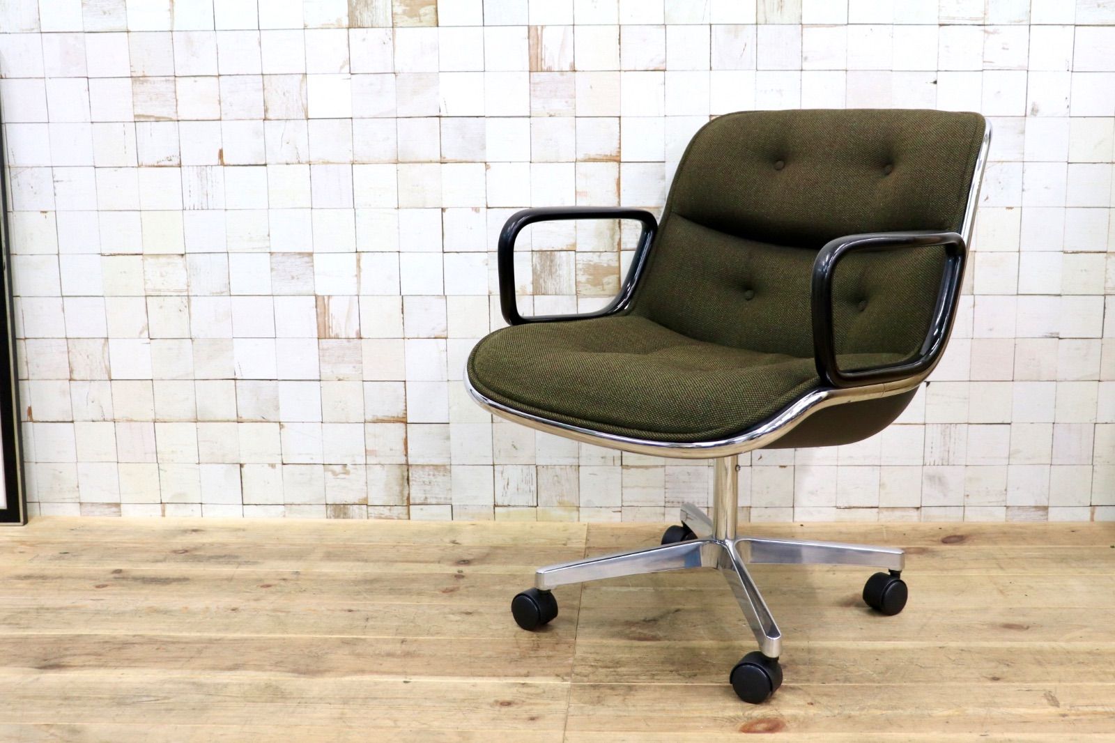 GMJK174B〇Pollock / ポロックチェア ヴィンテージ デスクチェア モスグリーン ミッドセンチュリー デザイナーズ KOKUYOリペア 名作椅子