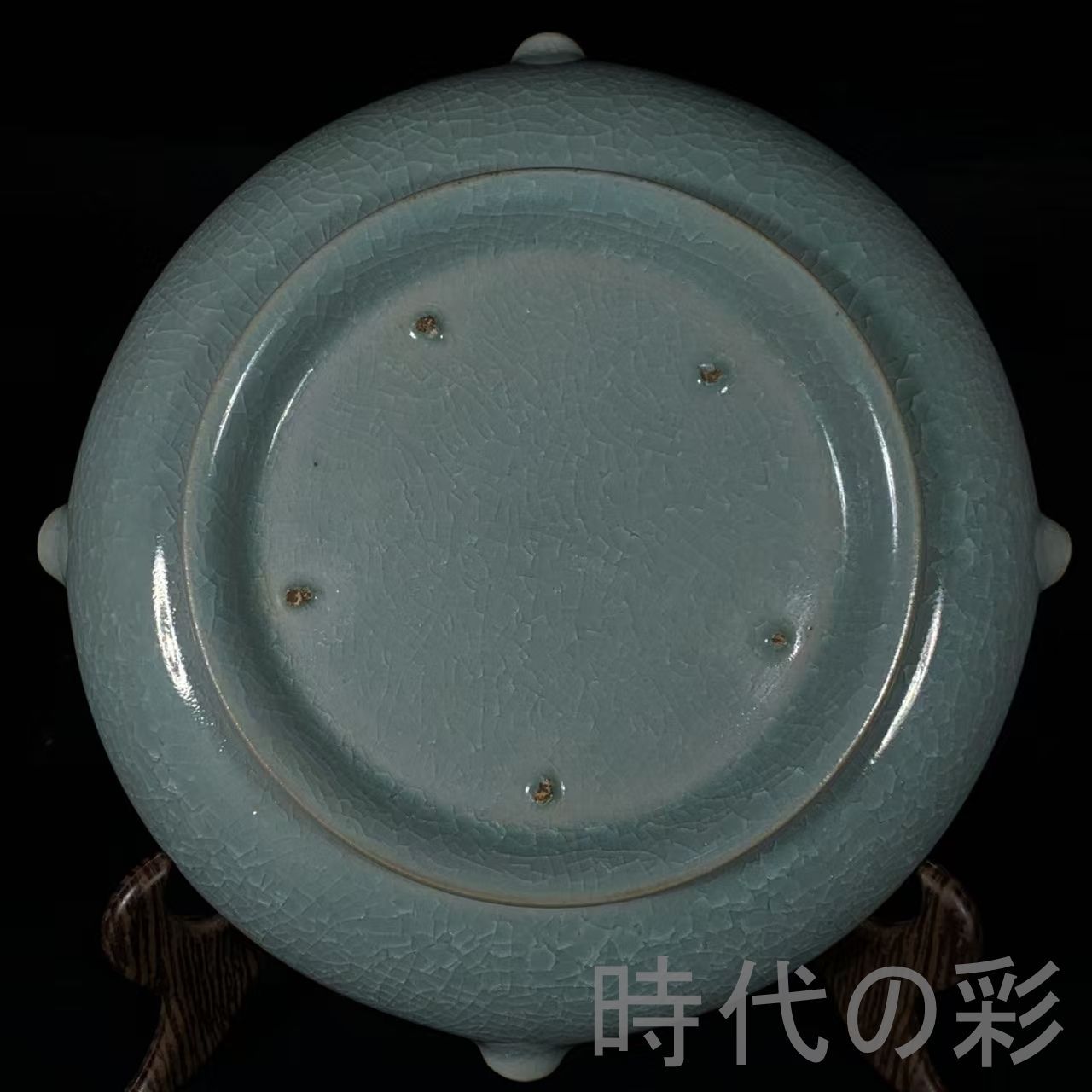 特別デザイン【宋汝窯風 八卦文花口洗】中国古美術 冰裂紋 刻花 筆洗