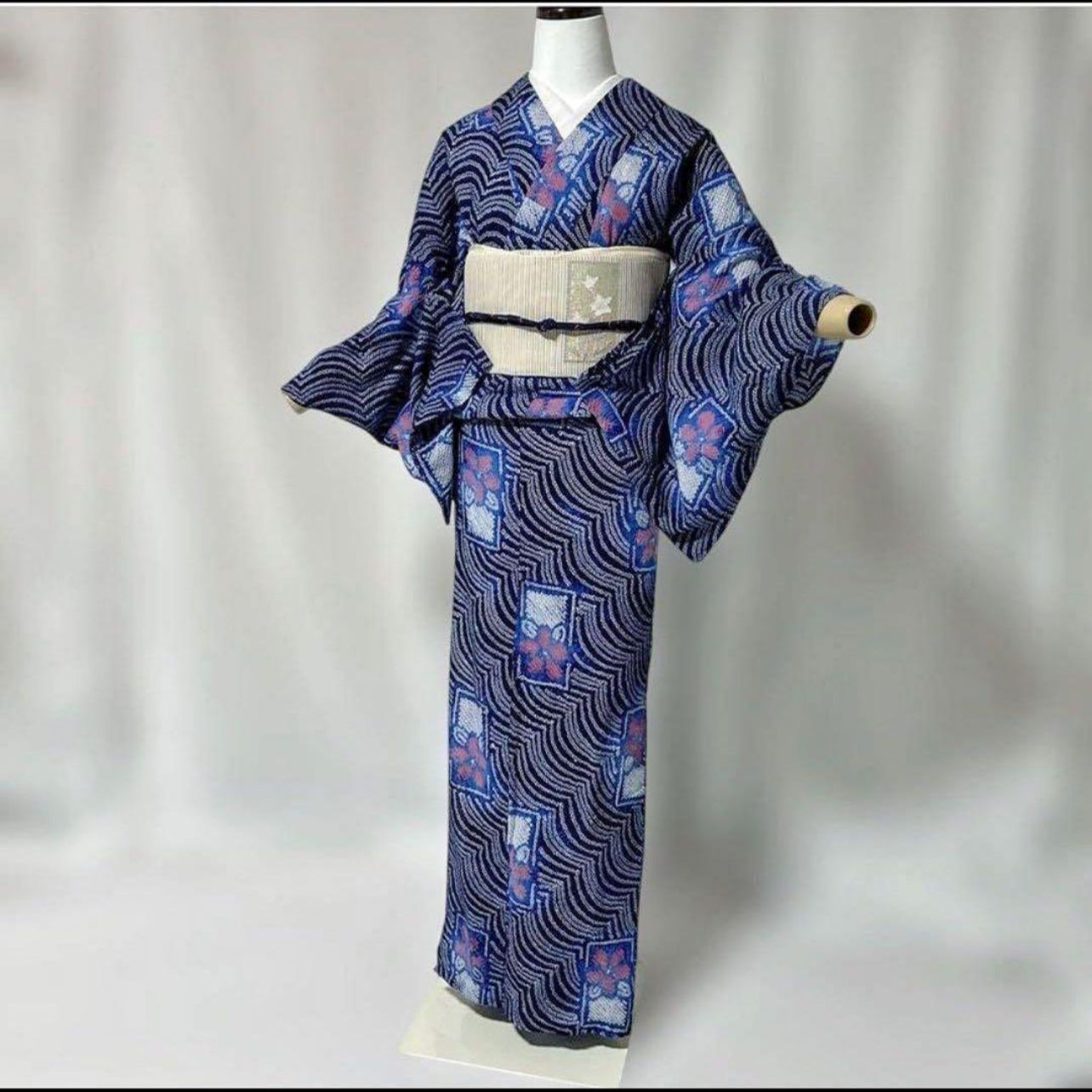 有松鳴海絞り浴衣フルセット4点　美品高級浴衣＋夏正絹帯＋夏正絹帯締め＋夏帯揚げ 有松鳴海絞り フルセット 浴衣 夏帯 夏帯締め 夏帯揚げ 洗える着物