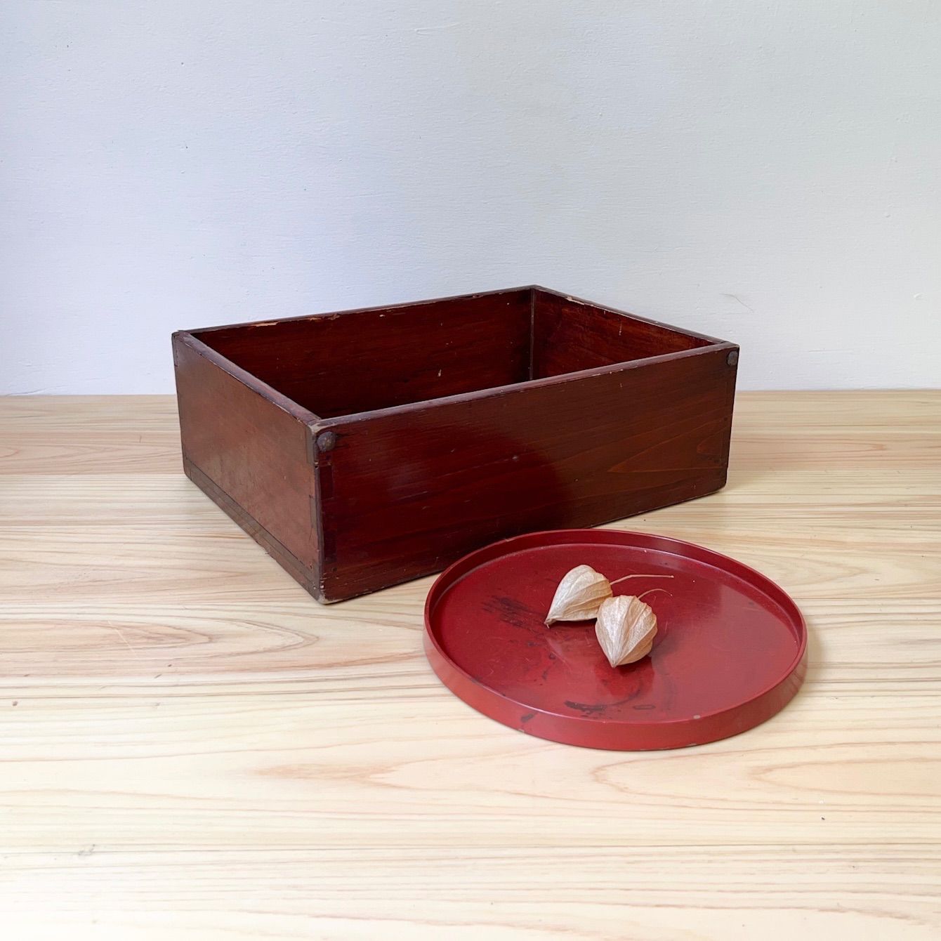 送料込み・匿名発送】古い木箱 収納箱 盆 トレー 2個セット 古道具 