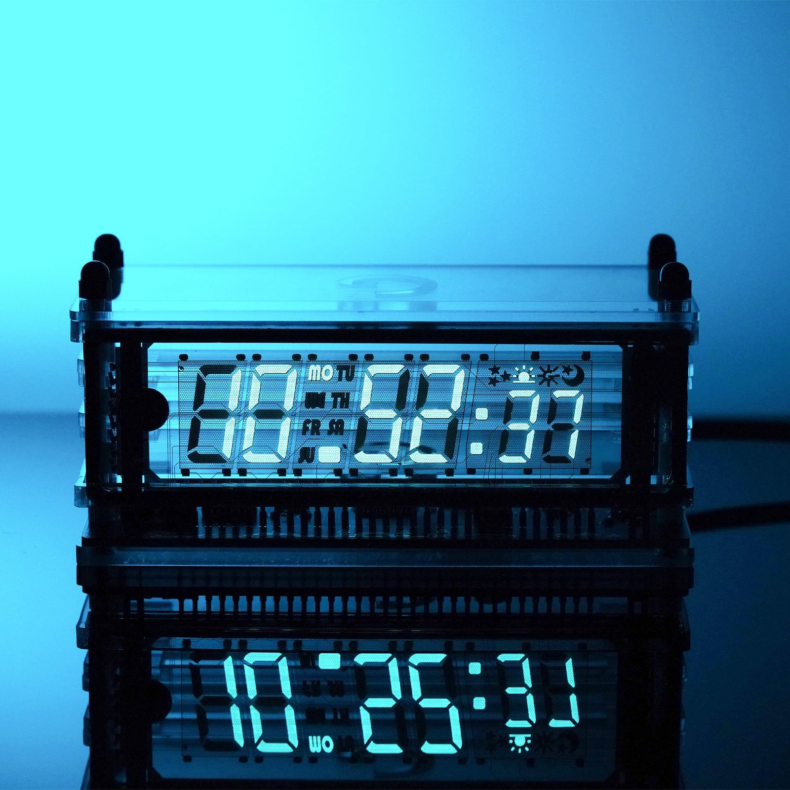 LGL Studio VFD Clock | ニキシー管 vfd管 時計 | 真空蛍光表示電子シンプルデスクトップ時計、NTP自動同期対応、12/24時間制、技術愛好者に最適、VCK-0658-A 黒いベースバージョン 国内発送
