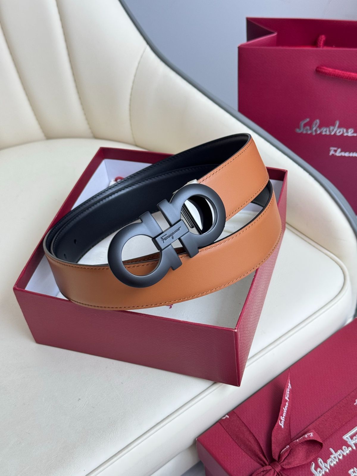 【今日特価】Ferragamo ダブル面使用 本革ベルト-3
