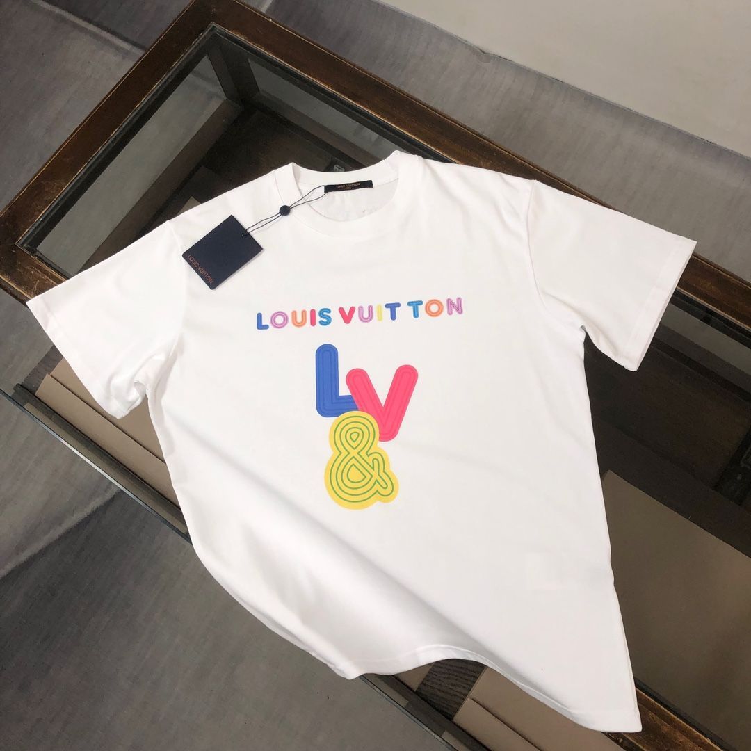 【本日限定特価】Louis Vuitton メンズ カジュアルTシャツ 夏用 270g 高品質コットン 米白/ブラック M-3XL [本日特価|新品未使用品]