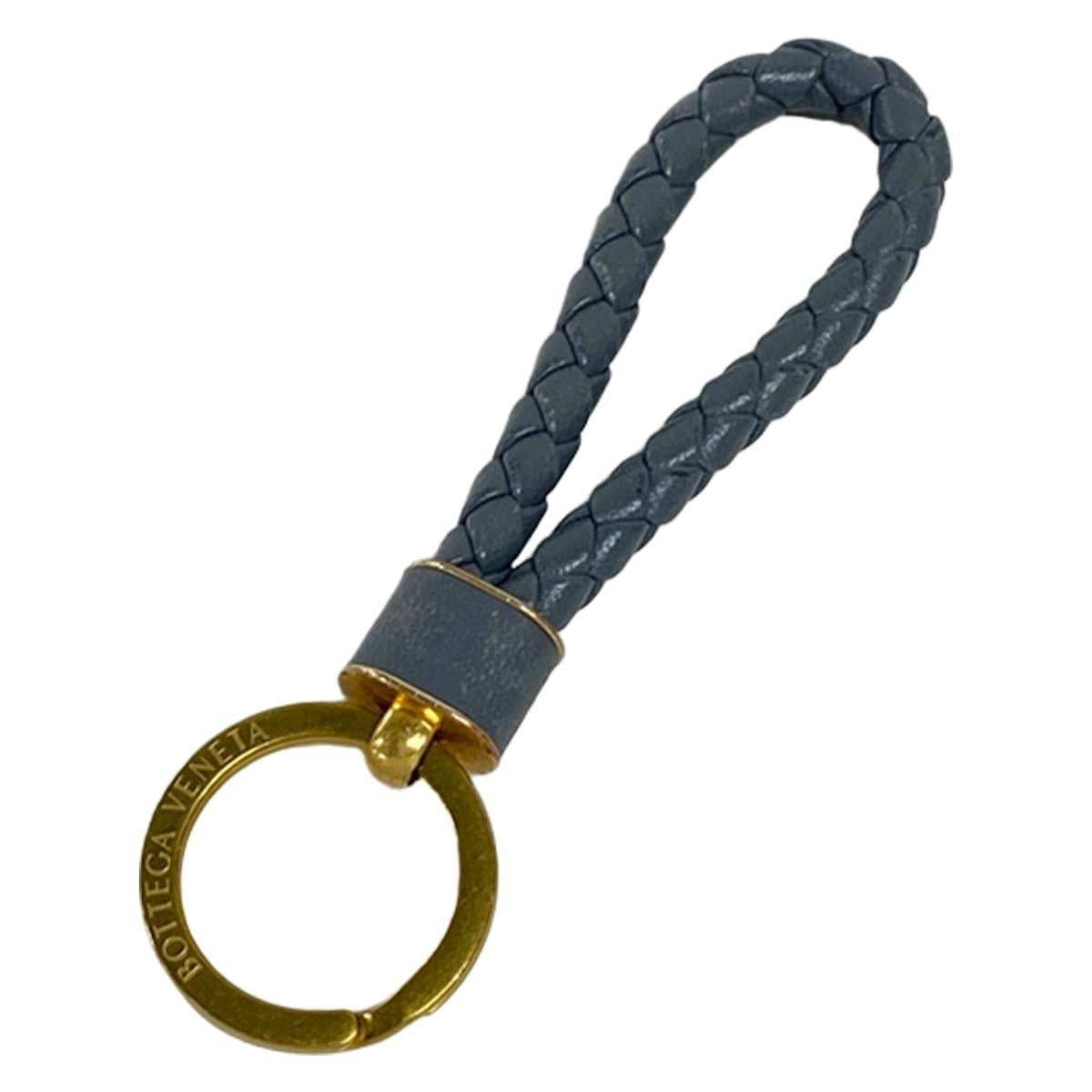 BOTTEGA VENETA(ボッテガヴェネタ) キーホルダー(チャーム)美品 - ダークグレー×ゴールド キーリング レザー