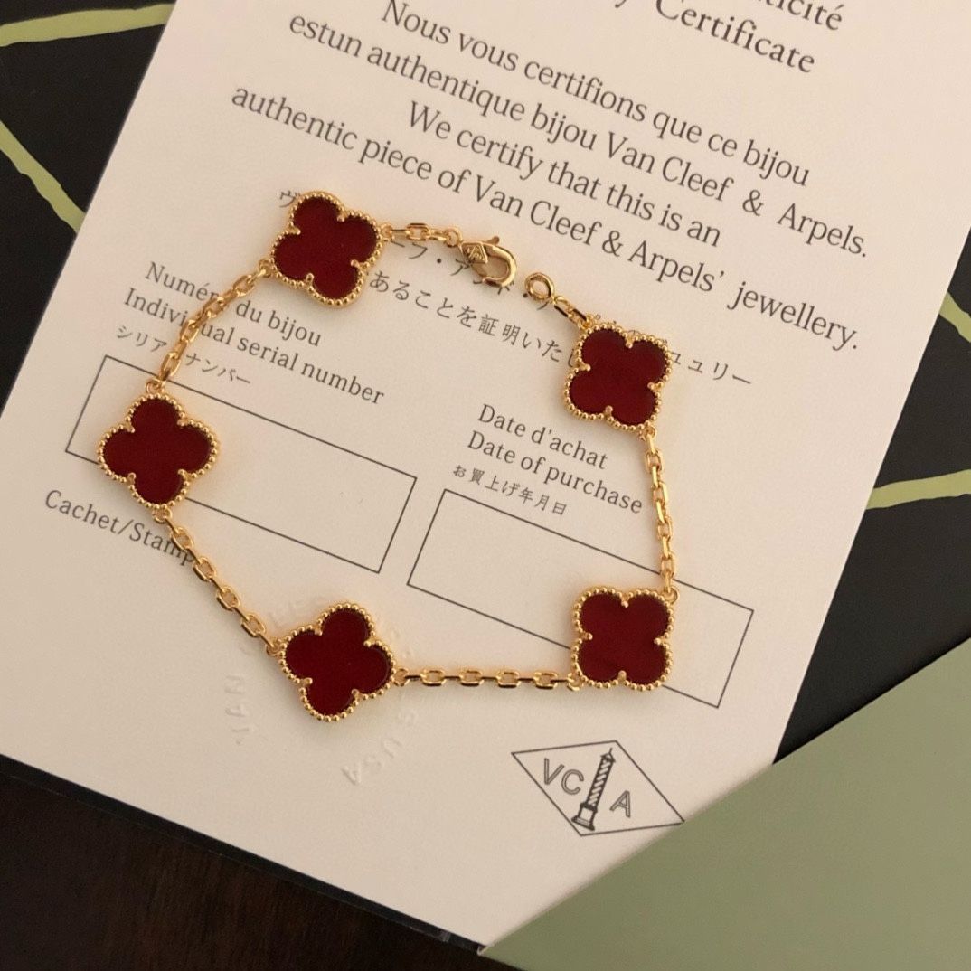 Van Cleef & Arpels VCA 四つ葉のクローバー 5 花 ブレスレット カラー: ローズゴールド/18K ゴールド/黒瑪瑙/赤瑪瑙/白マザーオブパール｜本日限定特価｜新品未使用-WTO輸入1