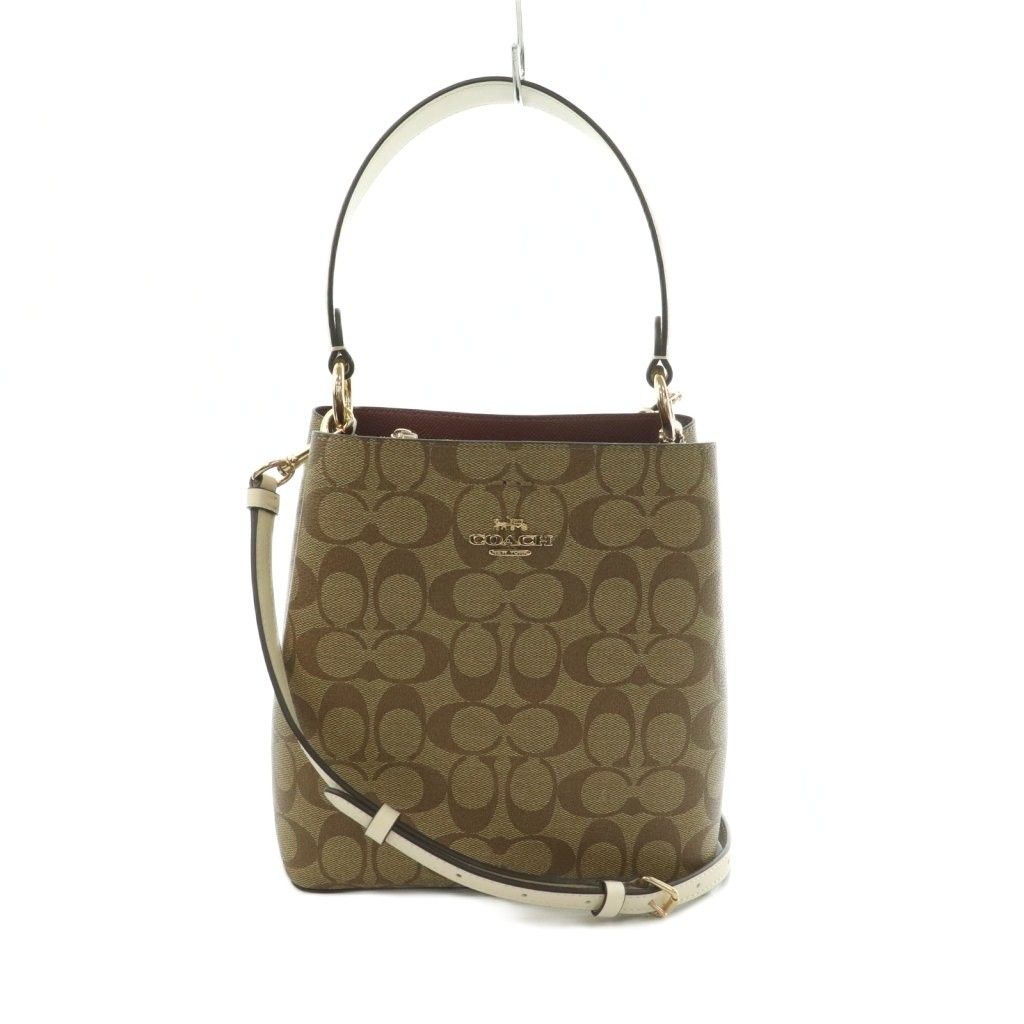 コーチ COACH 2WAY ハンドバッグ ショルダーバッグ シグネチャー柄 レザーハンドル ベージュ 白 ホワイト 2312 /MI ■OS