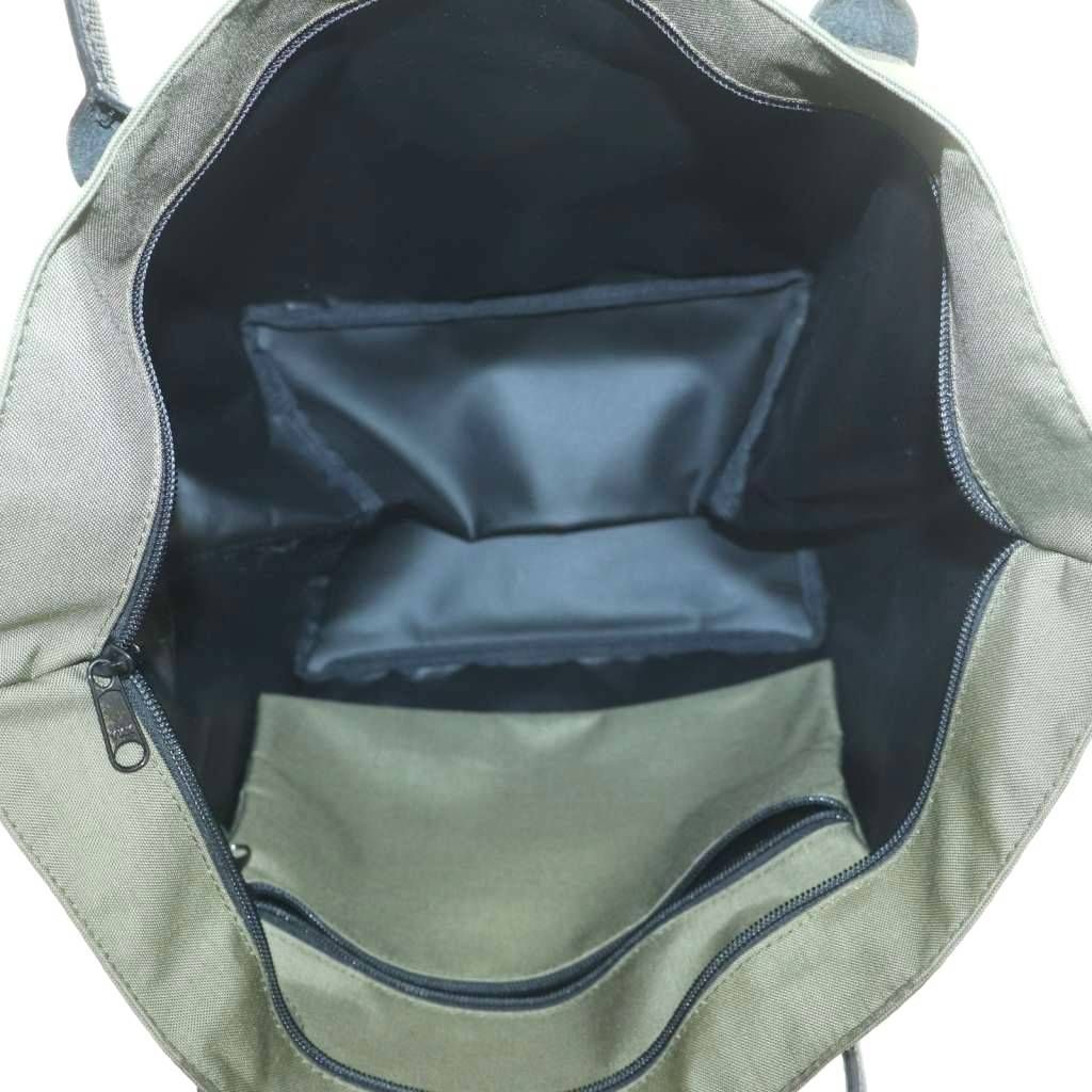 エルベシャプリエ Herve Chapelier 舟型ショルダーL トートバッグ ナイロン レザーハンドル カーキ 黒 ブラック 1425C /MI ■OS
