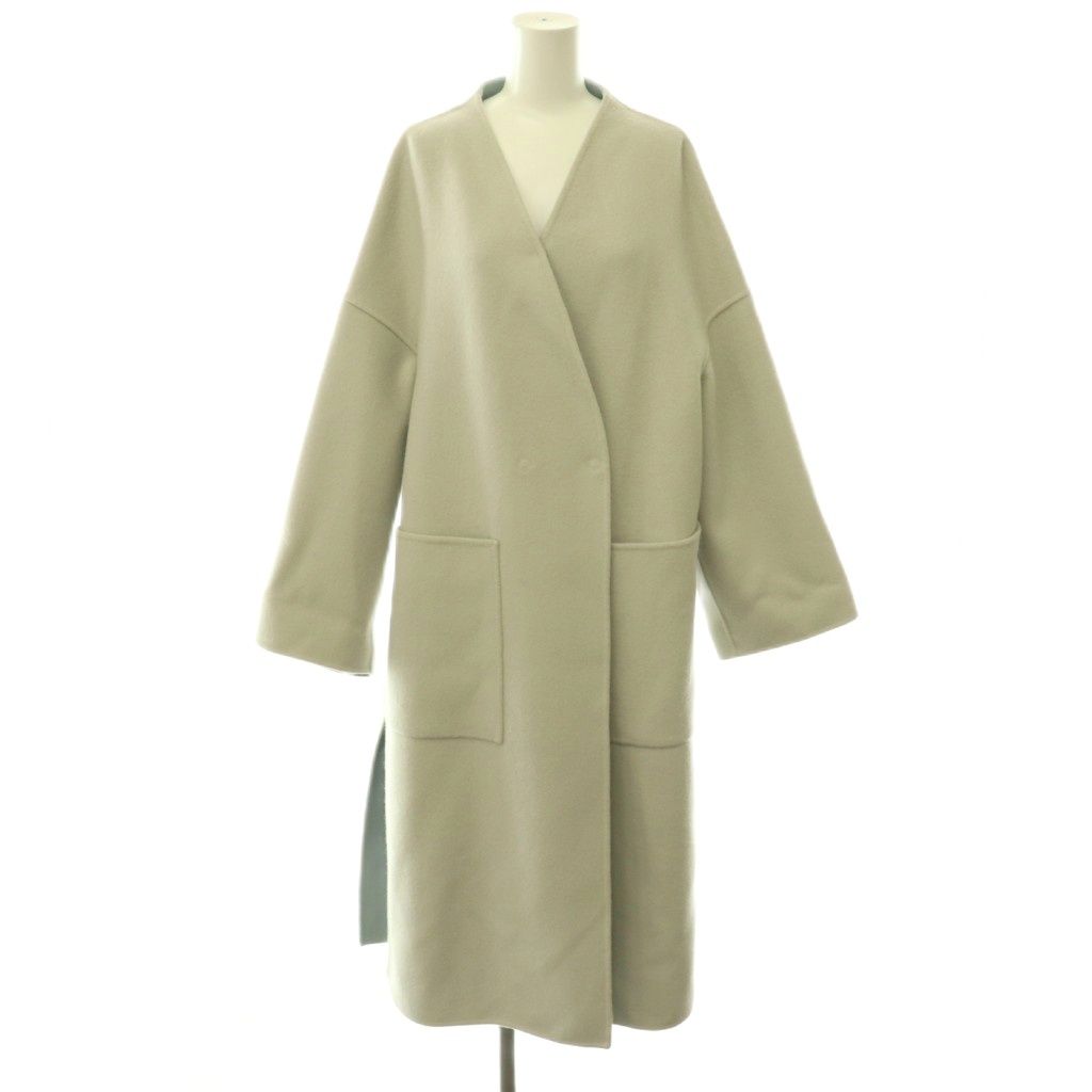 アドーア ADORE 2TONE リバーコート ノーカラー カシミヤ混 36 ライトグレー /ES ■OS