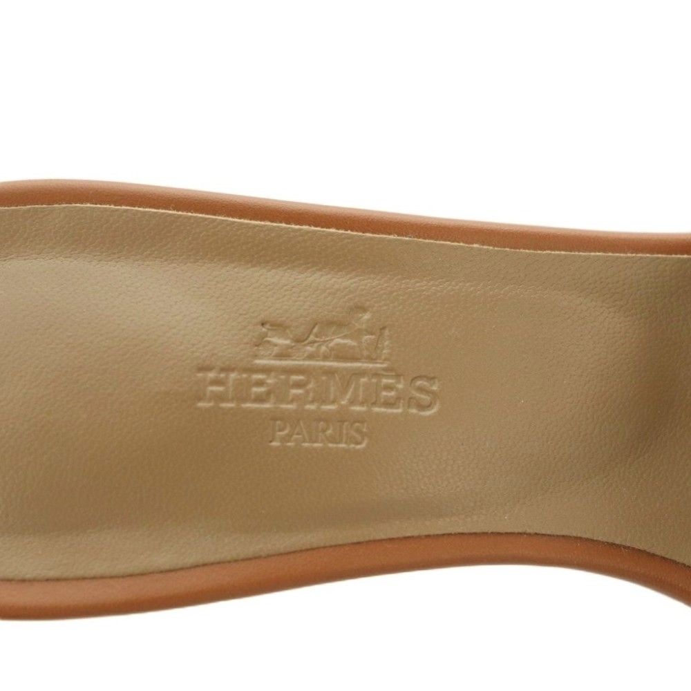 エルメス HERMES オアジス サンダル Hロゴ チャンキーヒール 37 23.5cm 茶 ブラウン /MI ■OS