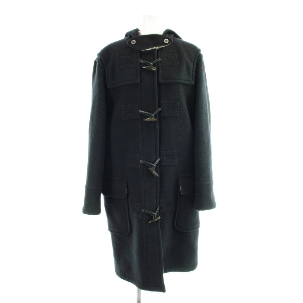 バーバリーブルーレーベル BURBERRY BLUE LABEL ダッフルコート ウール 40 黒 ブラック フード付き トグルボタン 長袖 FNF13-710 /AP