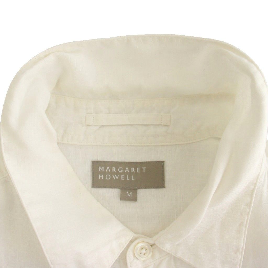 マーガレットハウエル MARGARET HOWELL カジュアルシャツ 麻 リネン 長袖 M 白 ホワイト 579-150014 /HN