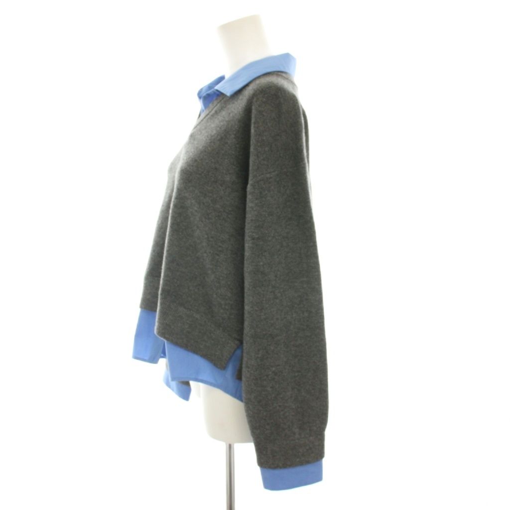 アルアバイル allureville 25AW フェイクレイヤードスキッパープルオーバー ニット セーター 長袖 2 グレー 青 ブルー 20252016280 /YM