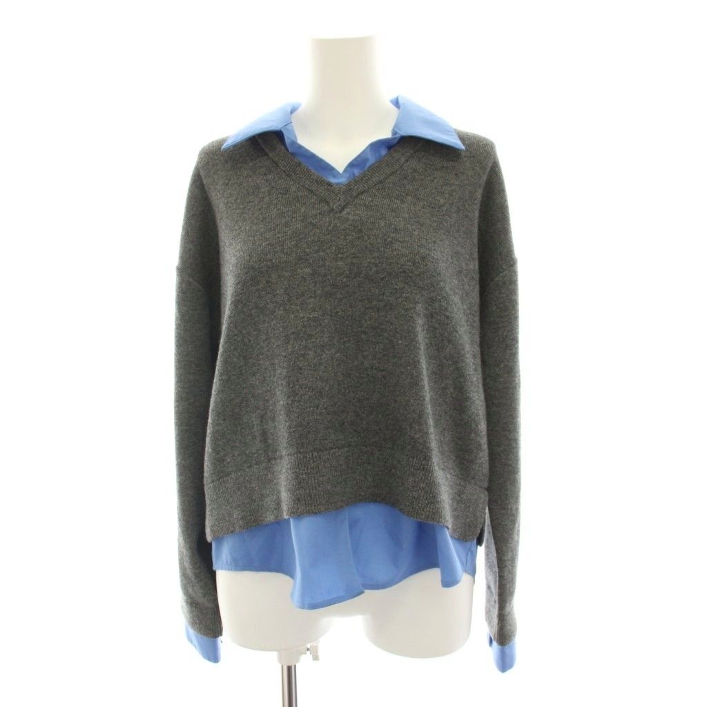 アルアバイル allureville 25AW フェイクレイヤードスキッパープルオーバー ニット セーター 長袖 2 グレー 青 ブルー 20252016280 /YM