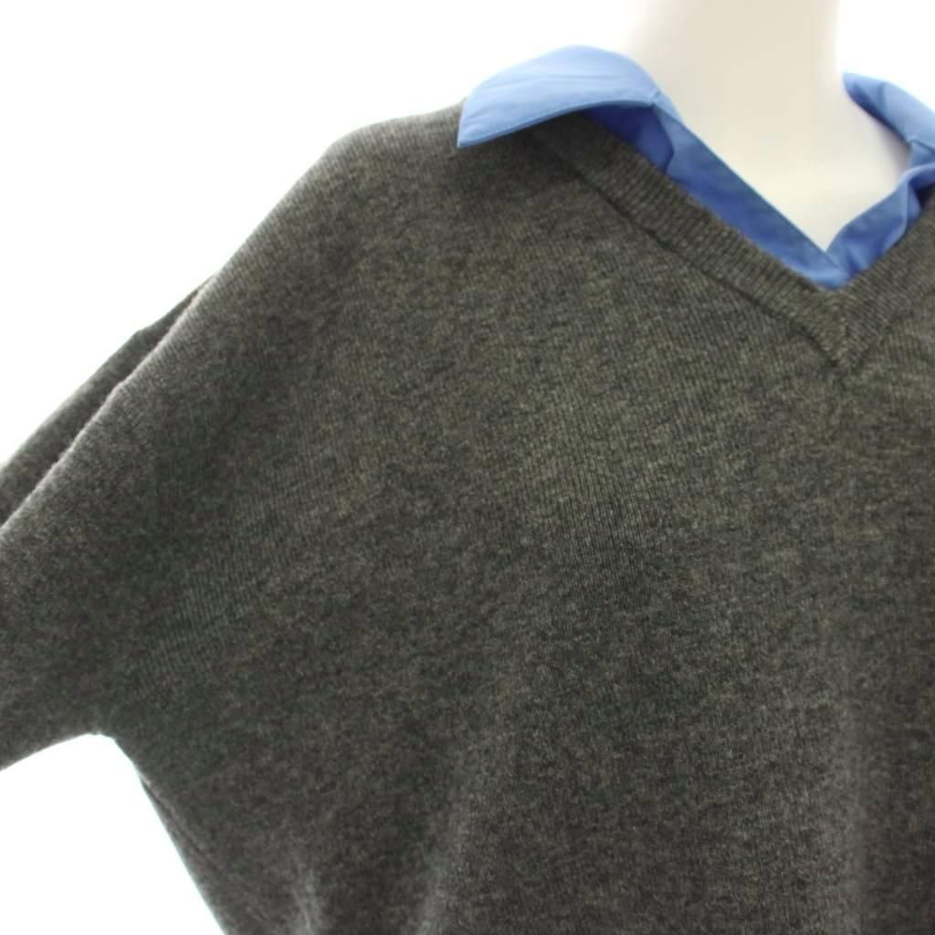 アルアバイル allureville 25AW フェイクレイヤードスキッパープルオーバー ニット セーター 長袖 2 グレー 青 ブルー 20252016280 /YM