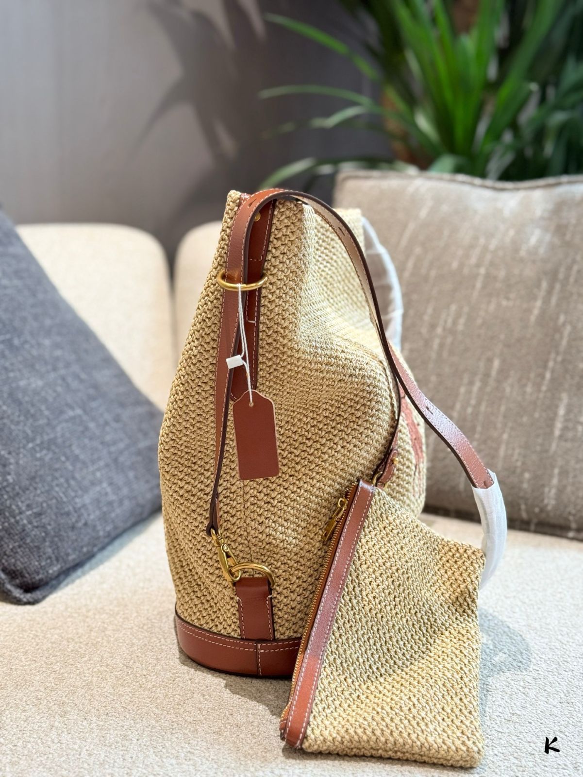 【今日特価】Ralph Lauren Raffia Woven Bucket Bag / ラルフローレン ラフィア 編み バケツバッグ