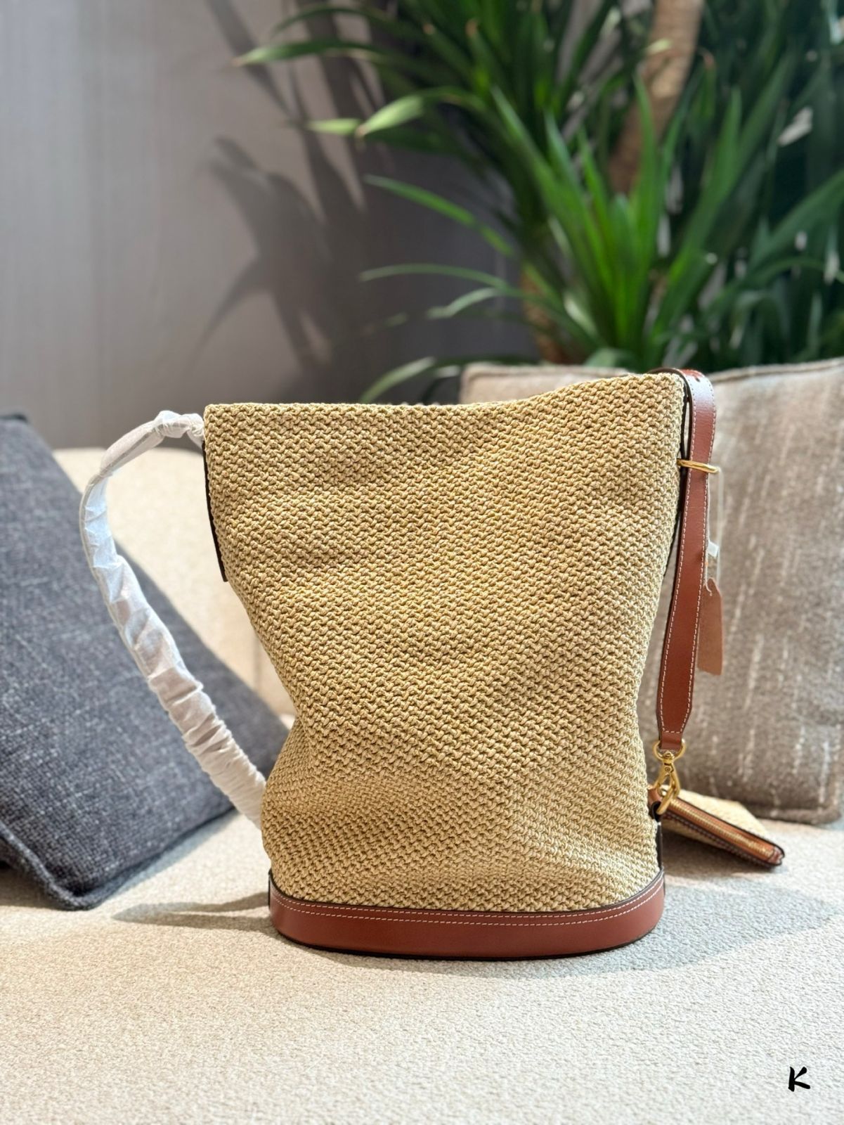 【今日特価】Ralph Lauren Raffia Woven Bucket Bag / ラルフローレン ラフィア 編み バケツバッグ
