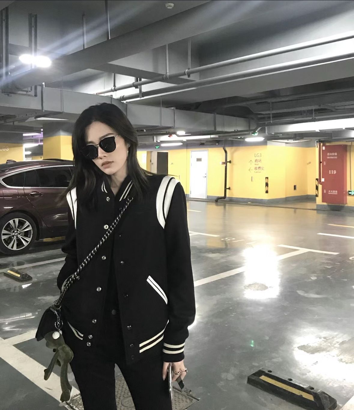 YSL風 レザー&ツイード ベースボールジャケット [本日特価|新品未使用品]