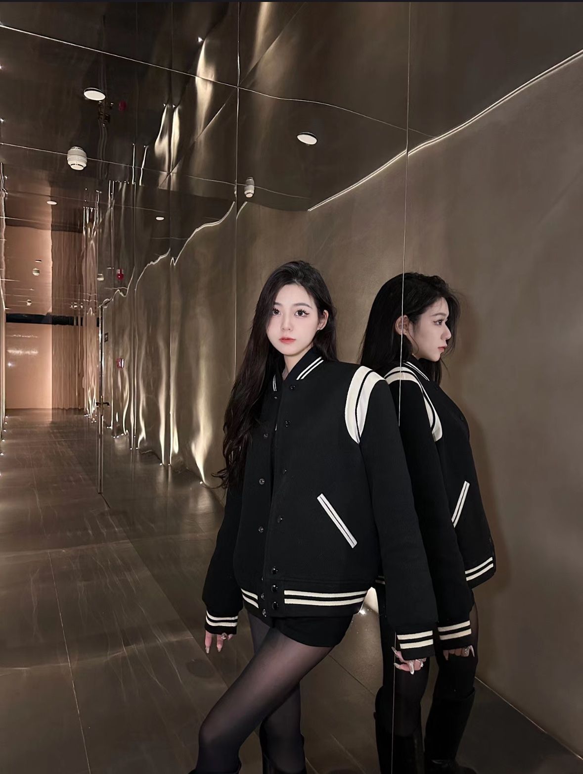 YSL風 レザー&ツイード ベースボールジャケット [本日特価|新品未使用品]