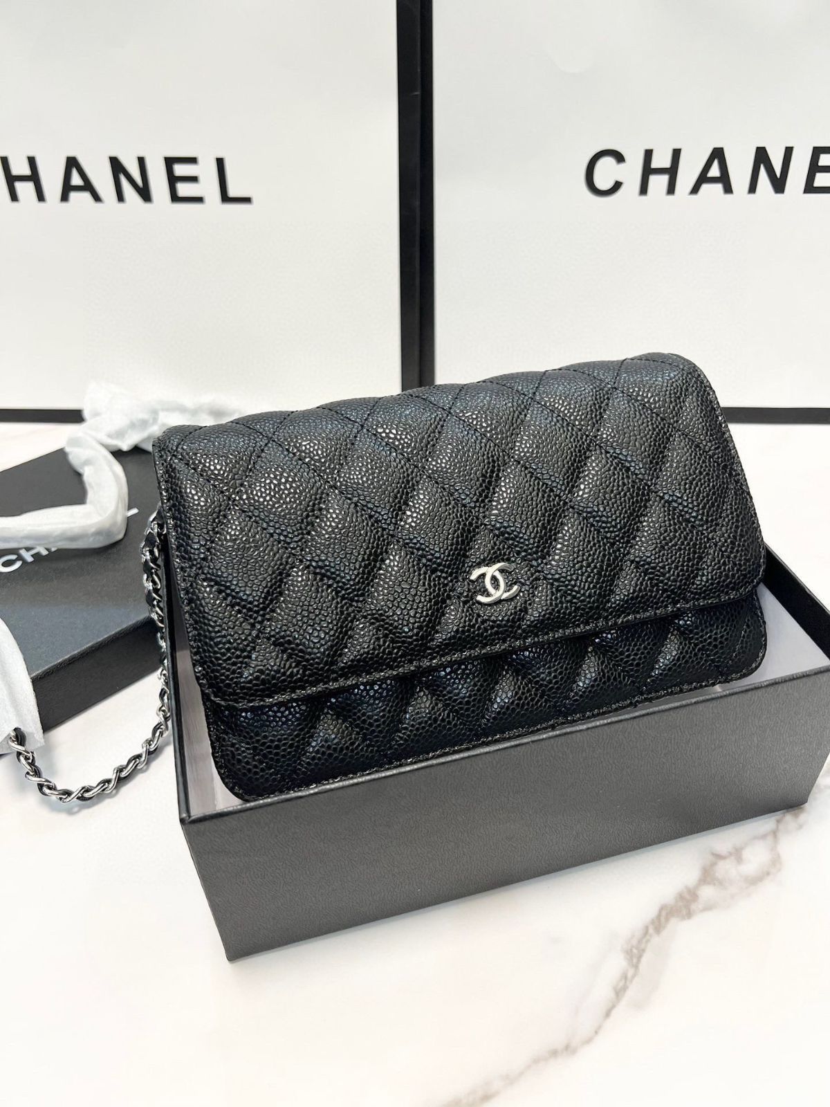 【今日特価】Chanel 香奈儿 黒色 ワンウェイクロスボックス キャビアレザー 20x13cm 大人気デザイン
