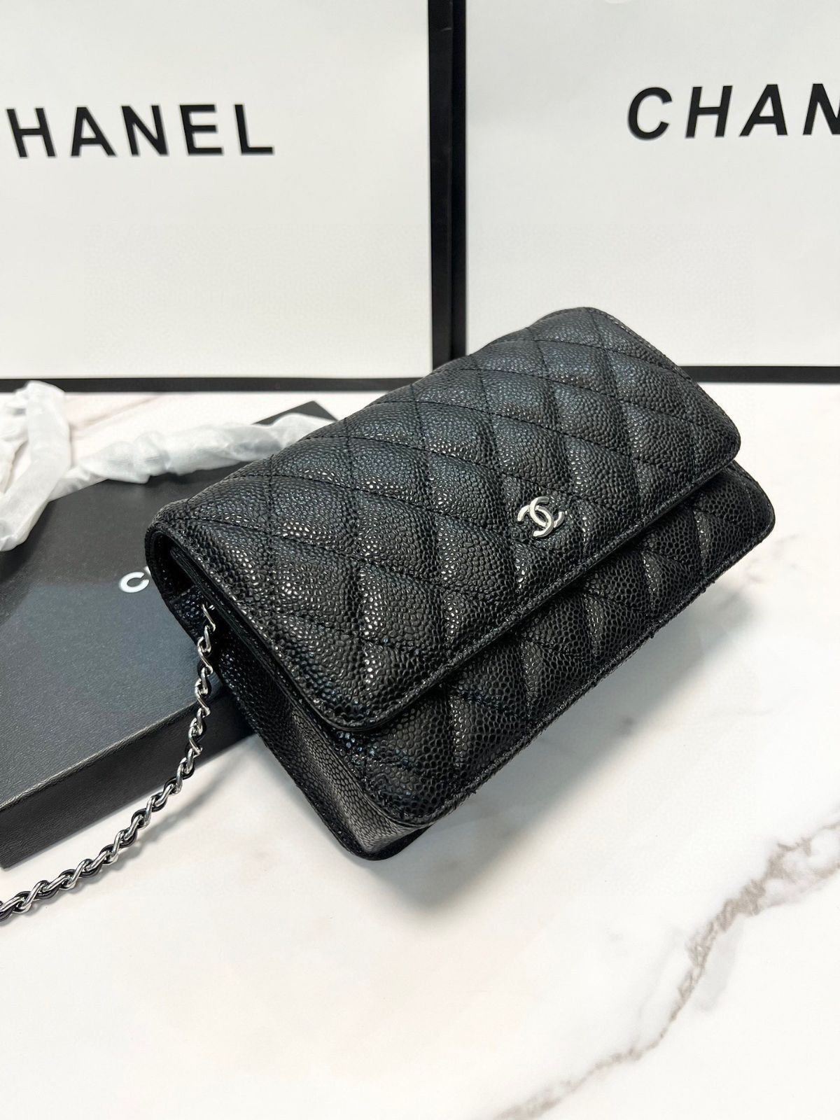 【今日特価】Chanel 香奈儿 黒色 ワンウェイクロスボックス キャビアレザー 20x13cm 大人気デザイン