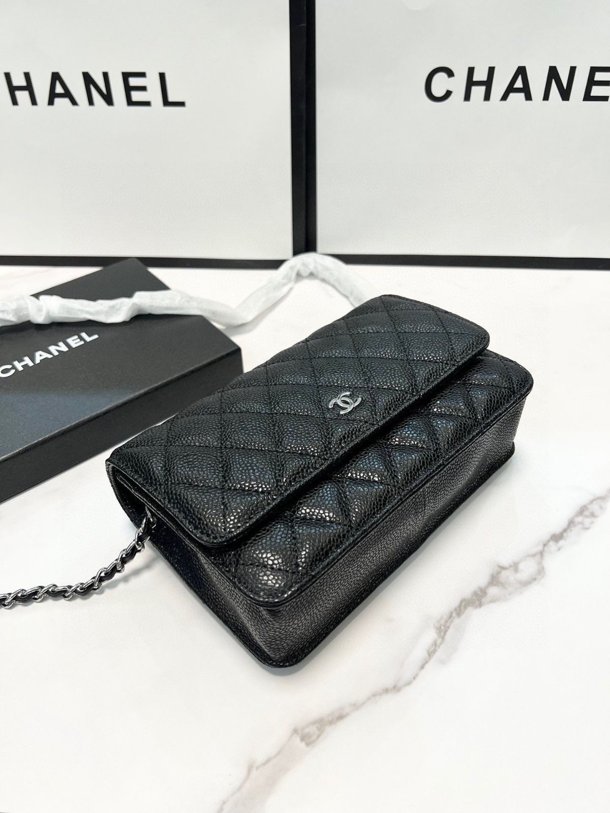 【今日特価】Chanel 香奈儿 黒色 ワンウェイクロスボックス キャビアレザー 20x13cm 大人気デザイン
