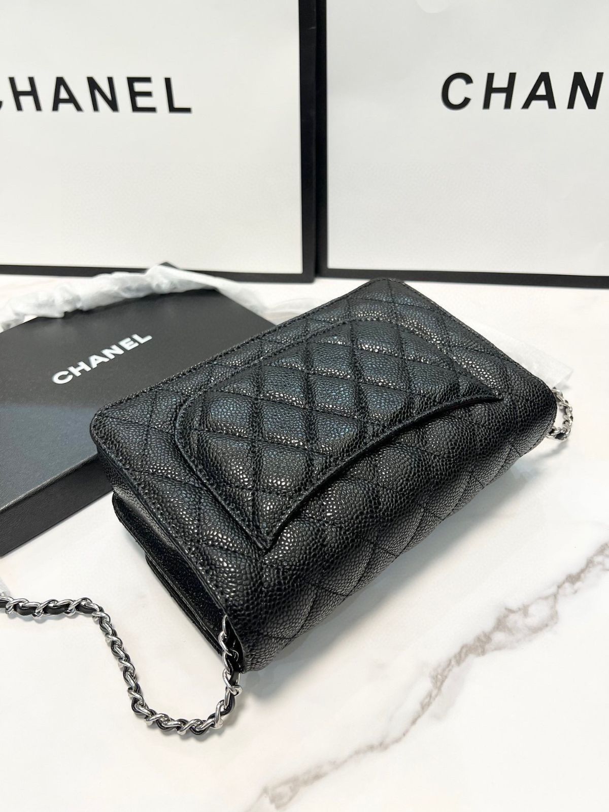 【今日特価】Chanel 香奈儿 黒色 ワンウェイクロスボックス キャビアレザー 20x13cm 大人気デザイン