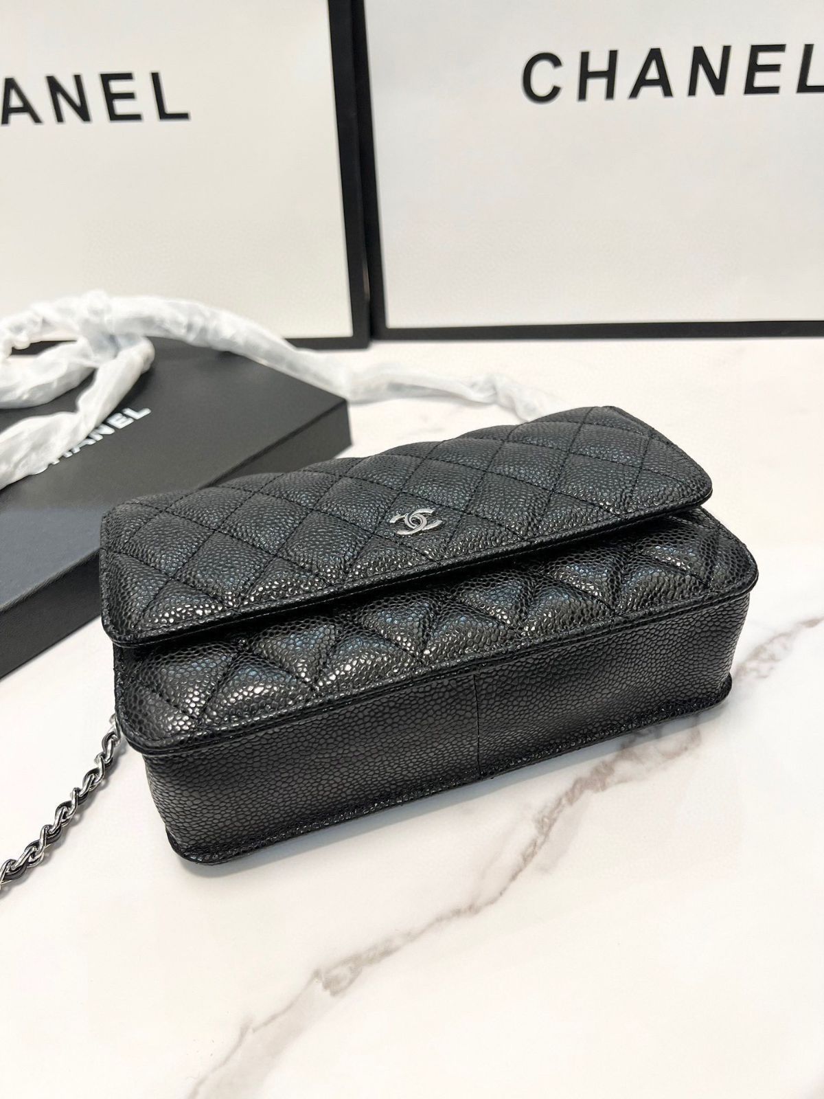 【今日特価】Chanel 香奈儿 黒色 ワンウェイクロスボックス キャビアレザー 20x13cm 大人気デザイン