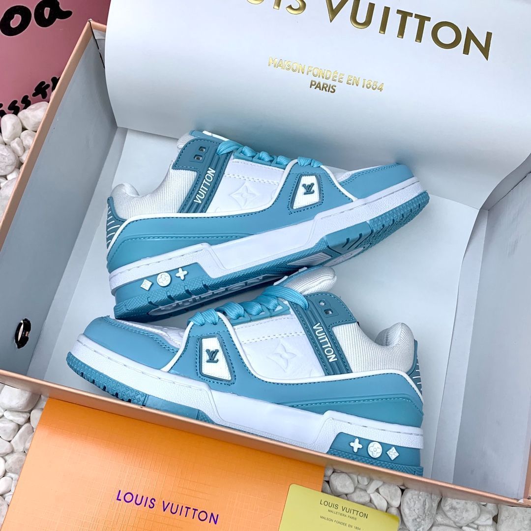 LOUIS VUITTON Trainer レザーカジュアルロートップファッションスニーカー青と白