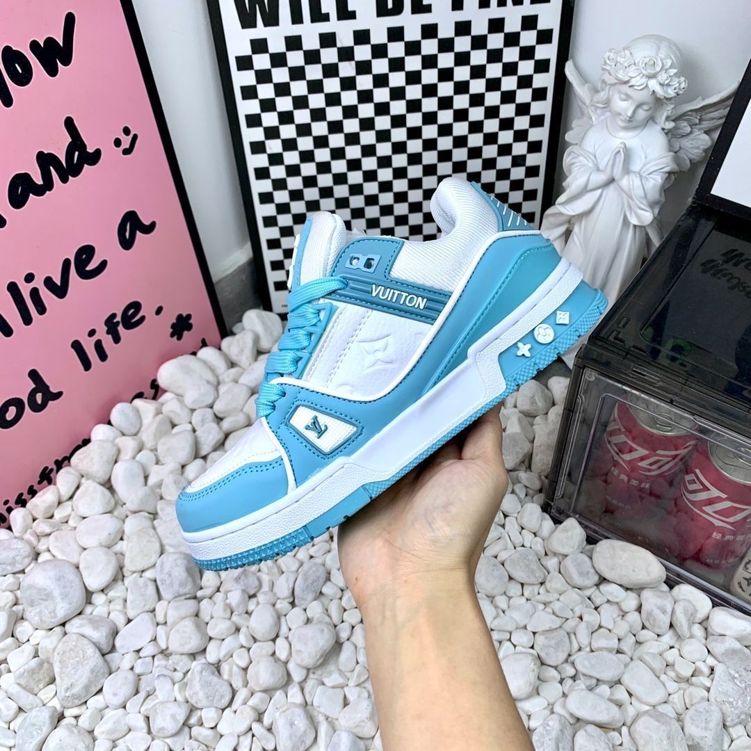 LOUIS VUITTON Trainer レザーカジュアルロートップファッションスニーカー青と白