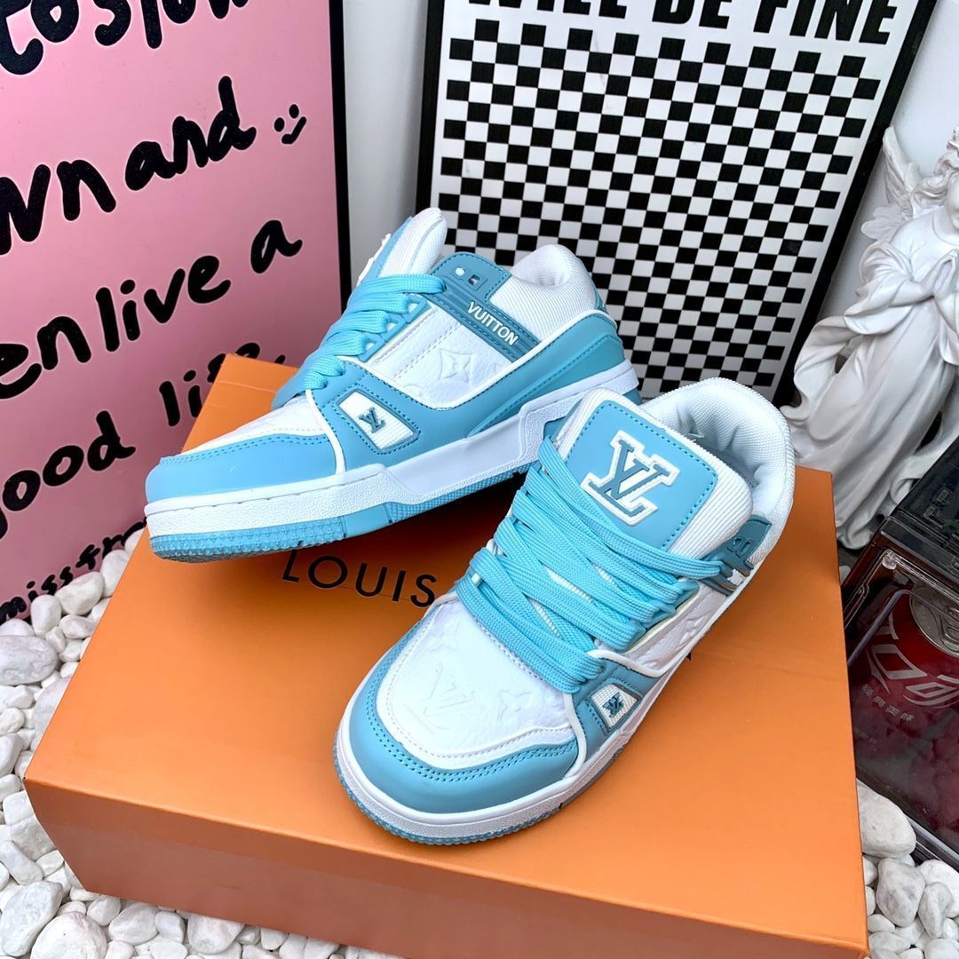 LOUIS VUITTON Trainer レザーカジュアルロートップファッションスニーカー青と白