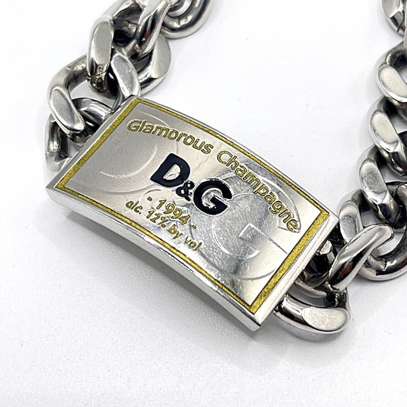 D&G ドルチェ& ガッバーナ 喜平チェーン ロゴプレート シルバーブレスレット グラマラスチャンピオン T266