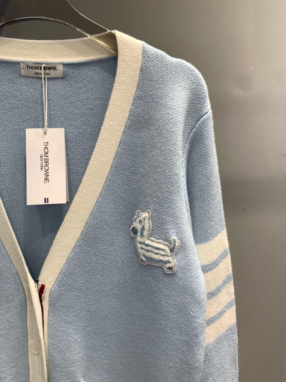 Thom Browne風 刺繍ドッグ Vネックカーディガン [本日特価|新品未使用品]
