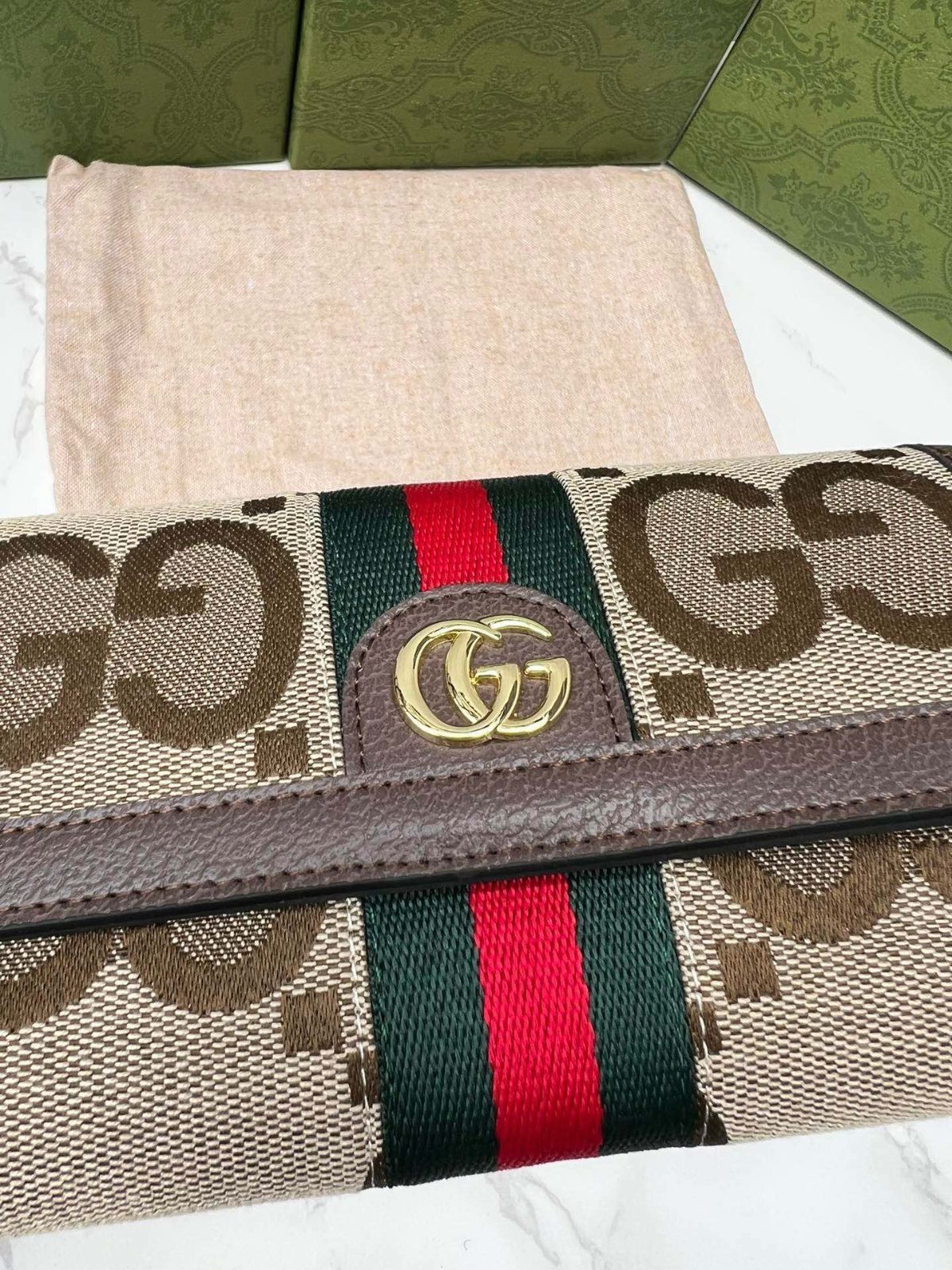 GUCCi Diana竹節新型財布フルジッパー式財布、財布、銀行カードバッグ、キャメル色と烏木色のダブルG模様キャンバス茶色革ロール12枚のカードスペーサー、1枚のジッパーポケット、3枚の紙幣スペーサー竹節[本日特価|新品未使用品]
