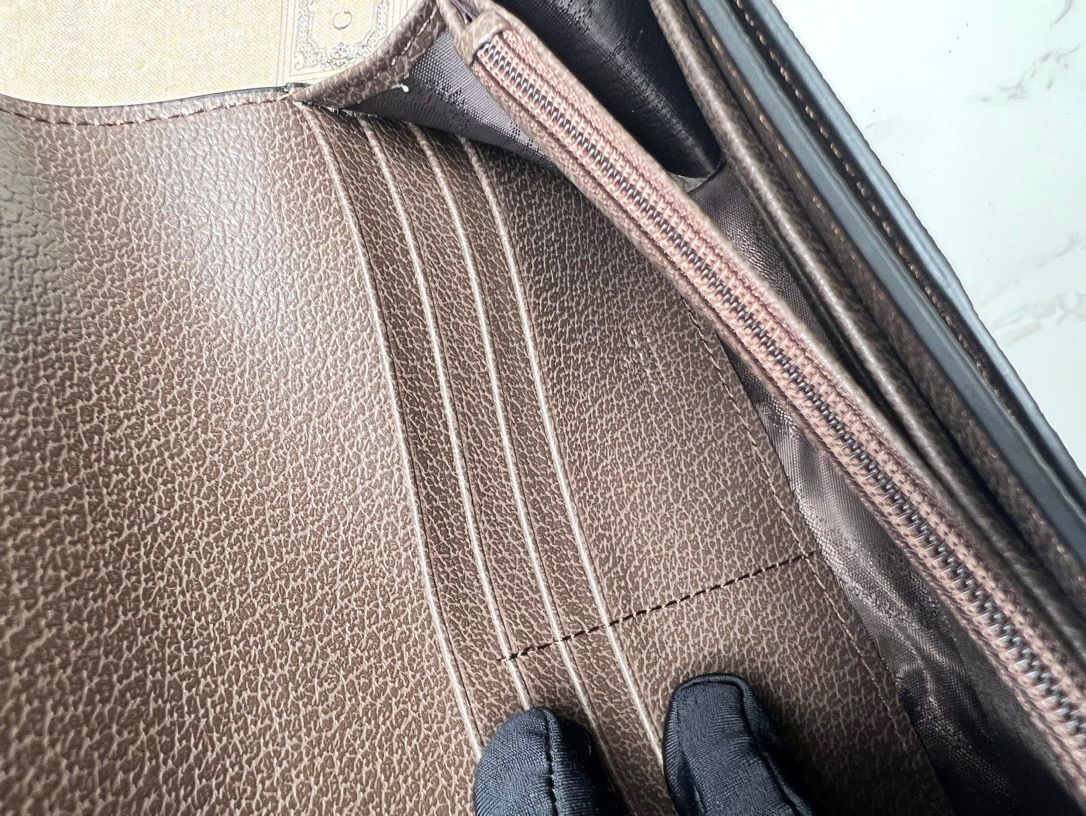 GUCCi Diana竹節新型財布フルジッパー式財布、財布、銀行カードバッグ、キャメル色と烏木色のダブルG模様キャンバス茶色革ロール12枚のカードスペーサー、1枚のジッパーポケット、3枚の紙幣スペーサー竹節[本日特価|新品未使用品]