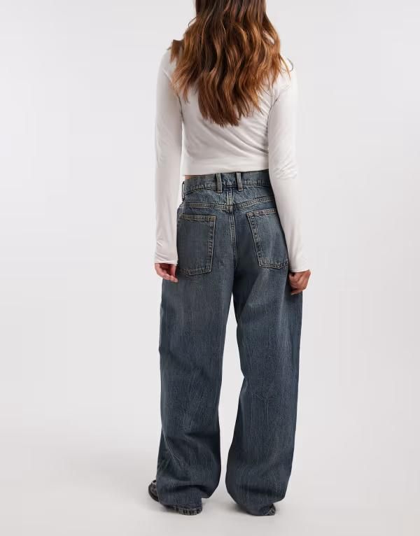コルージョン レディース ボトムス デニムパンツ ジーンズ COLLUSION antifit mid rise jeans in mid blue marble MID BLUE ブルー
