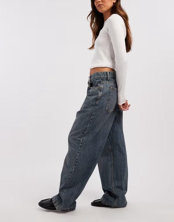 コルージョン レディース ボトムス デニムパンツ ジーンズ COLLUSION antifit mid rise jeans in mid blue marble MID BLUE ブルー