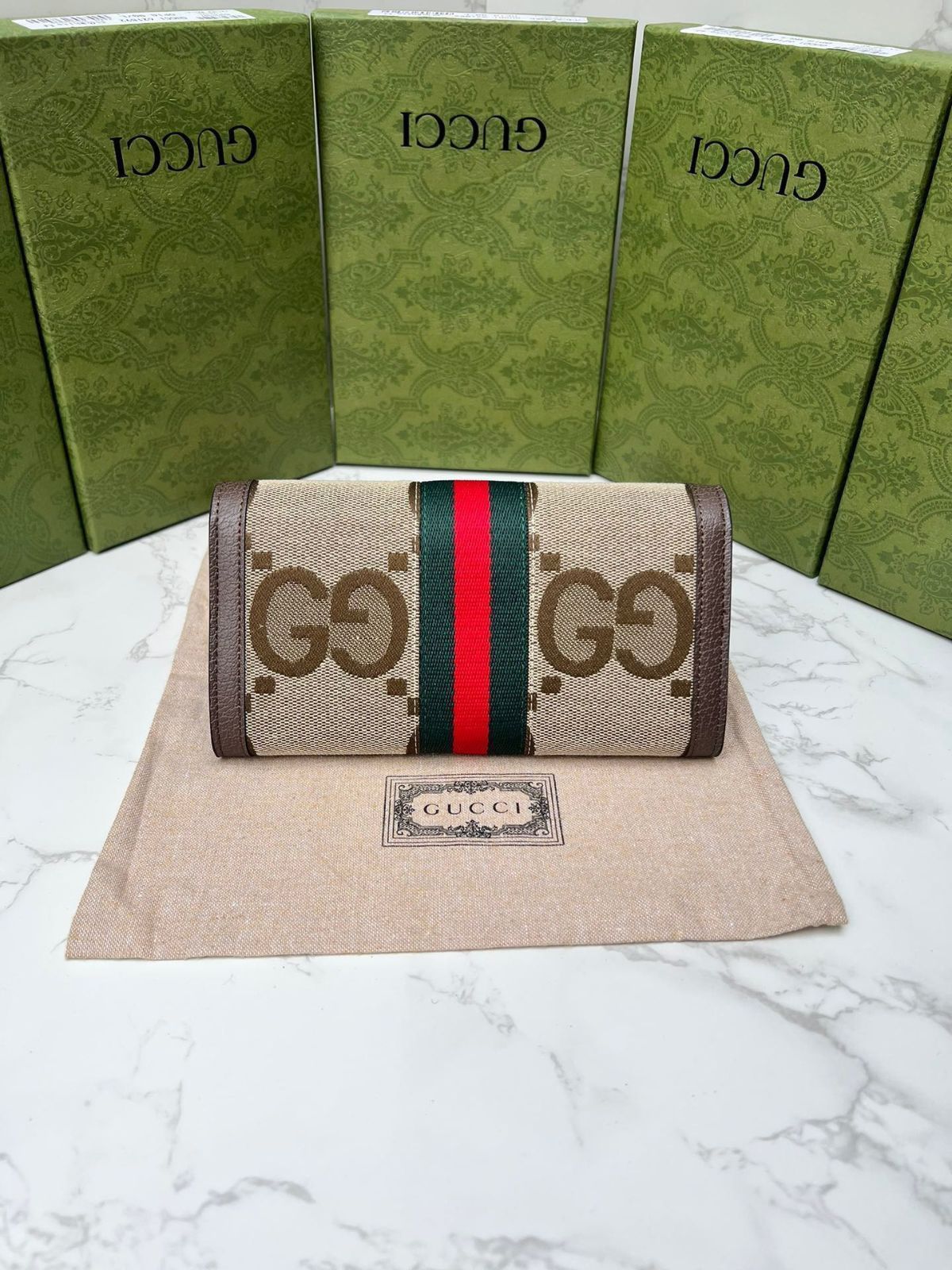 GUCCi Diana竹節新型財布フルジッパー式財布、財布、銀行カードバッグ、キャメル色と烏木色のダブルG模様キャンバス茶色革ロール12枚のカードスペーサー、1枚のジッパーポケット、3枚の紙幣スペーサー竹節[本日特価|新品未使用品]