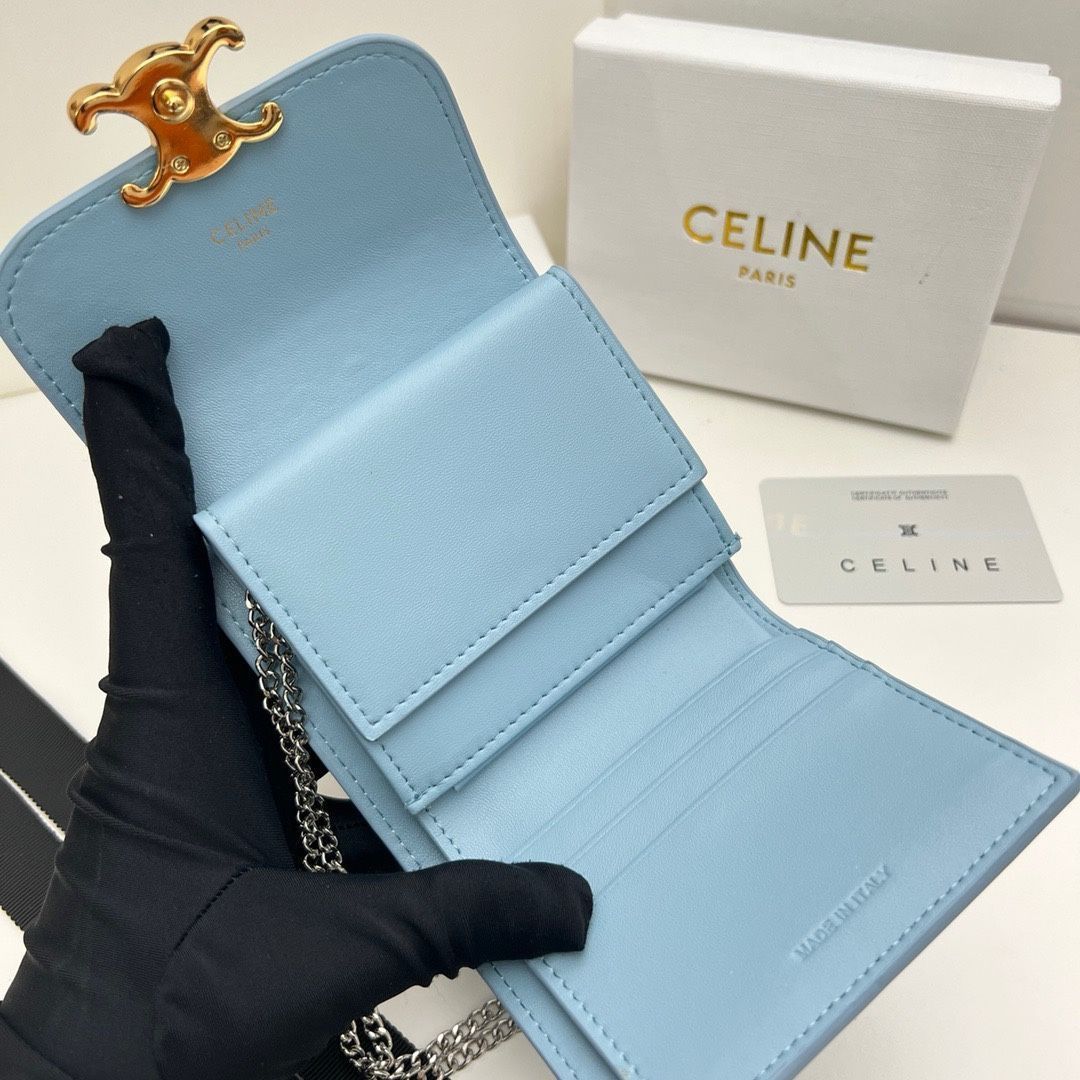 【本日限定】?Celine トリオンフ チェーンウォレット 10783 ? 高級本革＆チェーン付き！マルチ使い可能[本日特価|新品未使用品]