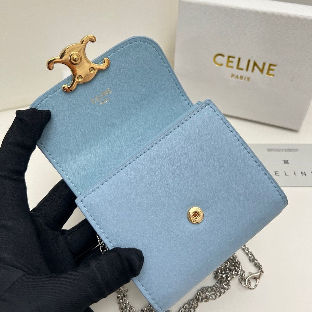 【本日限定】?Celine トリオンフ チェーンウォレット 10783 ? 高級本革＆チェーン付き！マルチ使い可能[本日特価|新品未使用品]