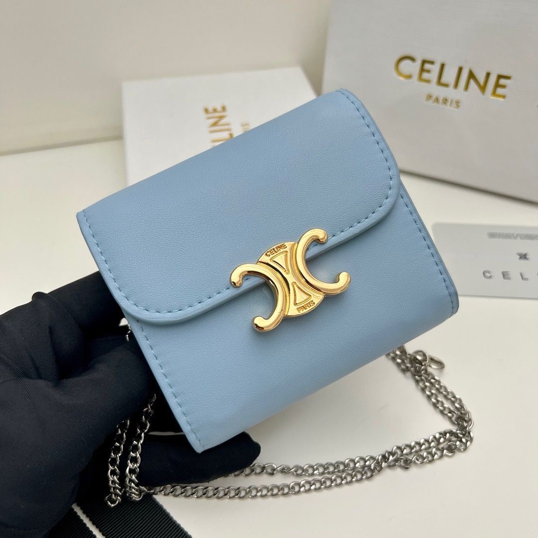 【本日限定】?Celine トリオンフ チェーンウォレット 10783 ? 高級本革＆チェーン付き！マルチ使い可能[本日特価|新品未使用品]