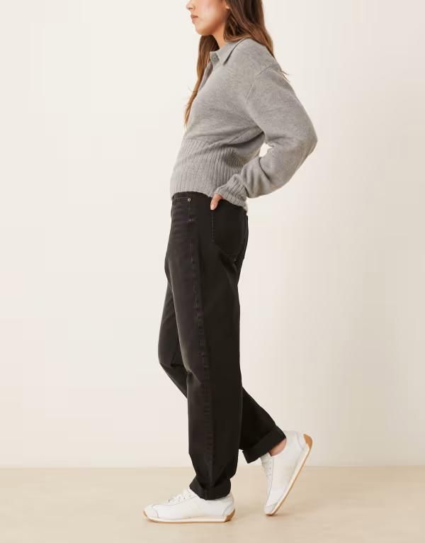 エイソス レディース ボトムス デニムパンツ ジーンズ ASOS DESIGN high rise relaxed mom jeans Black ブラック