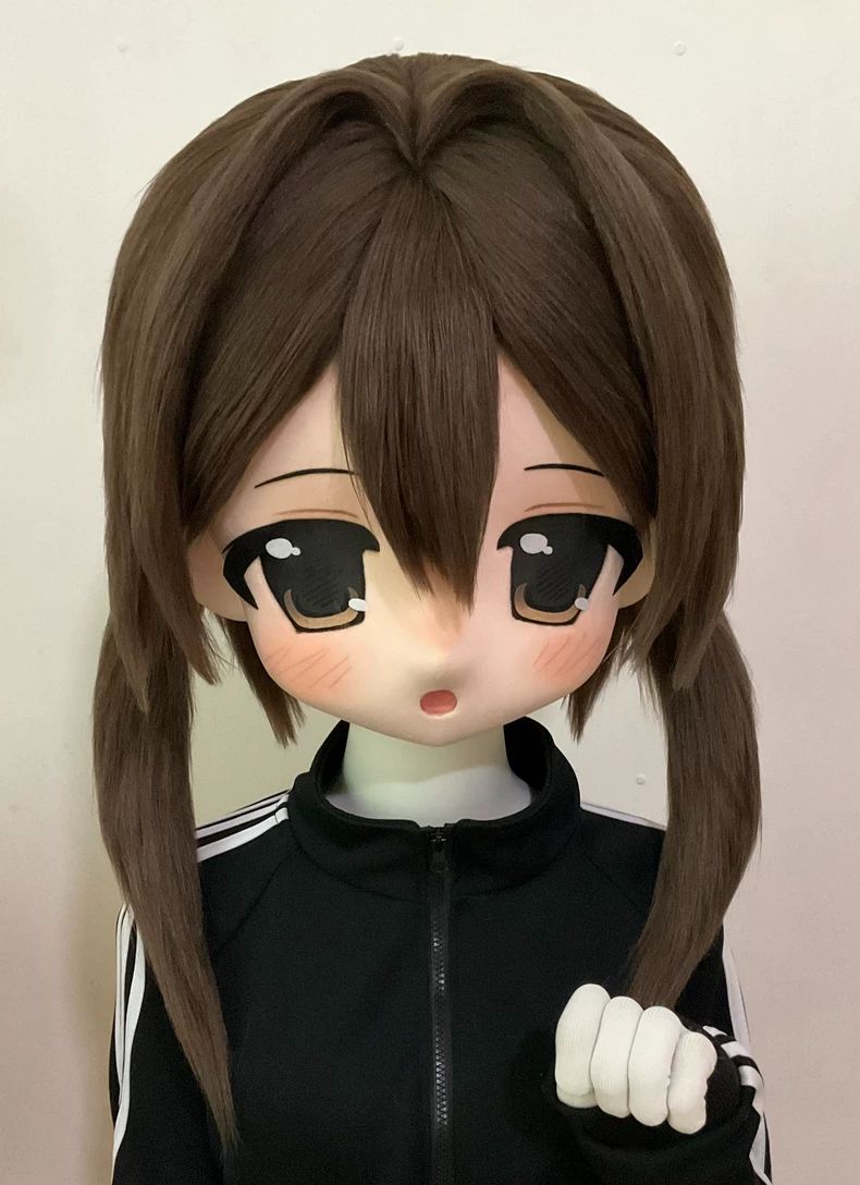 ちびキャラ 風 kigurumi 全頭マスク 茶髪ツインテール ドール顔 現品 ちびキャラ風 kigurumi 全頭マスク 茶髪ツインテール ドール顔 現品